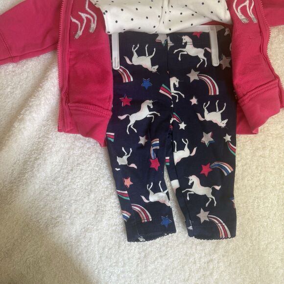 Carter's Baby Girls 3-Piece Outfit Set Size 3 Months Unicorn Pink NWT W/hoodie - Picture 6 of 10